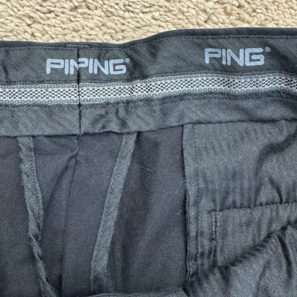 PING Chino Pants Mens (38x28 Actual)‎ Black Cotton Casual Flat Front Trousers